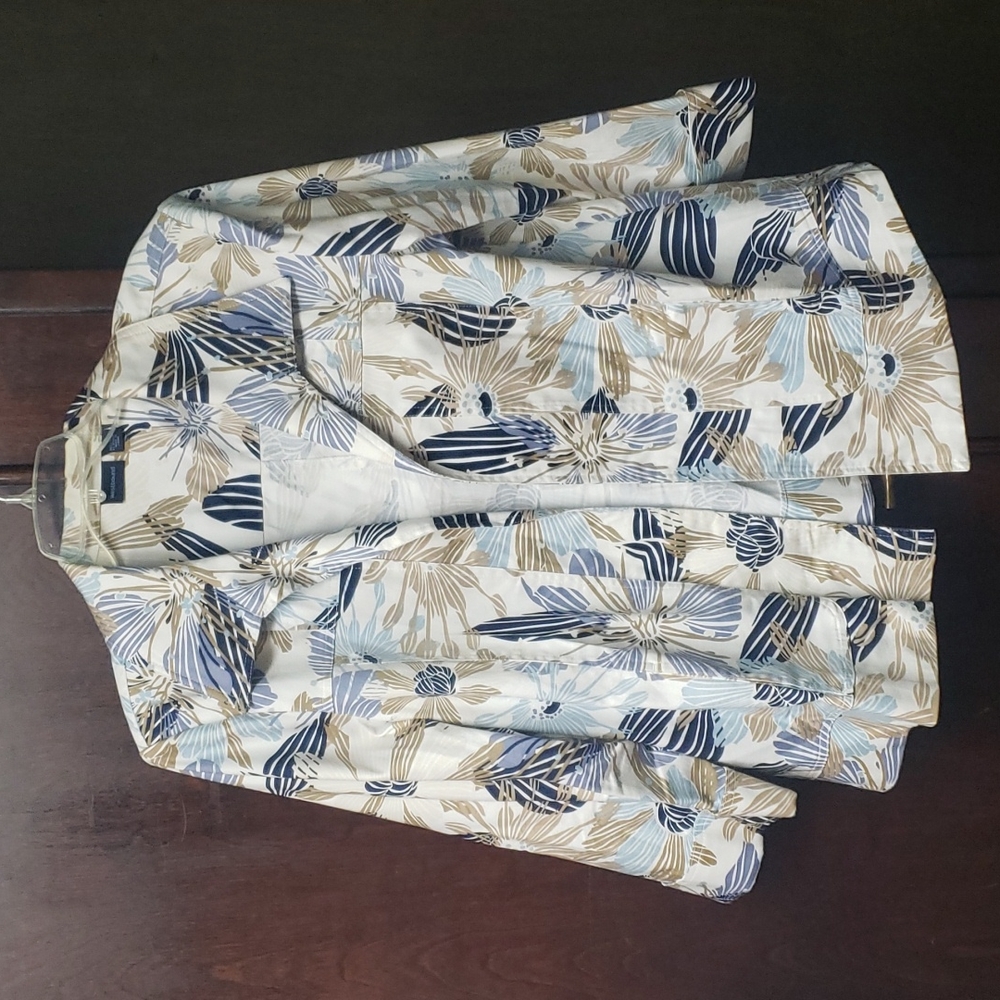 Open Front Lightweight Cotton Cardigan Jacket Neutral Hawaiian Sz XL